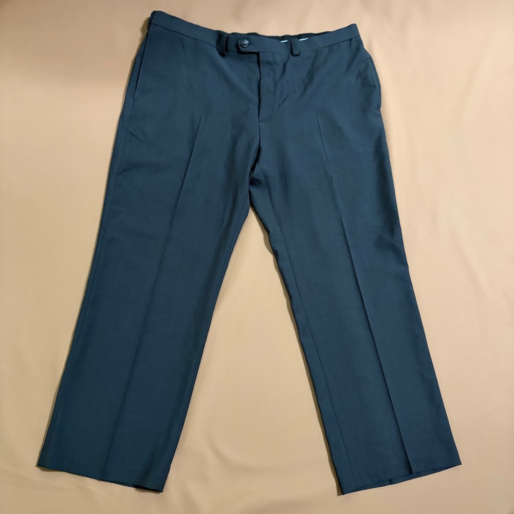 Haggar Classic Fit E-Clo Stria Gray Dress Pants Mens 42x29 Flat Front Repreve